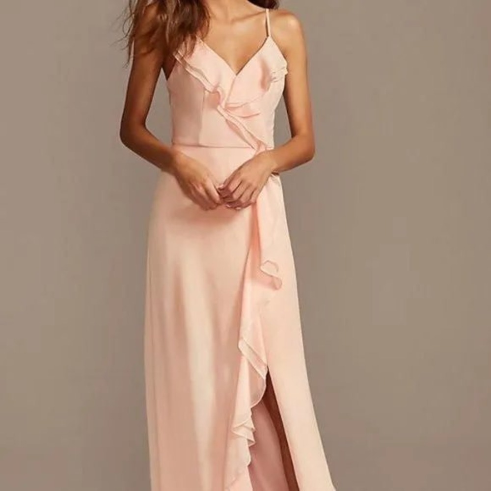 DB Studio Petal Pink Ruffle‎ V-Neck Georgette Bridesmaid Dress Size 6